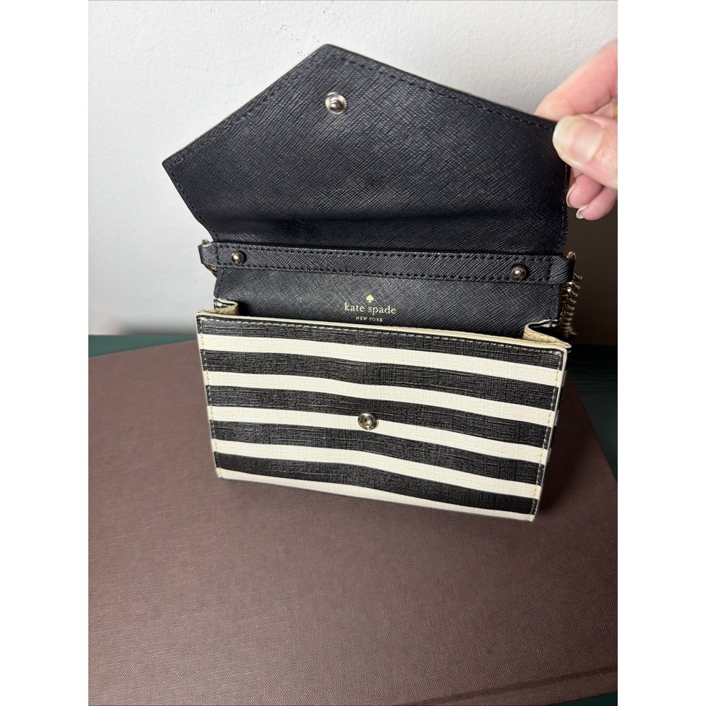 Kate Spade New York Black White Striped Crossbody Purse Gold Tone Chain City - Picture 9 of 13